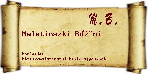 Malatinszki Béni névjegykártya